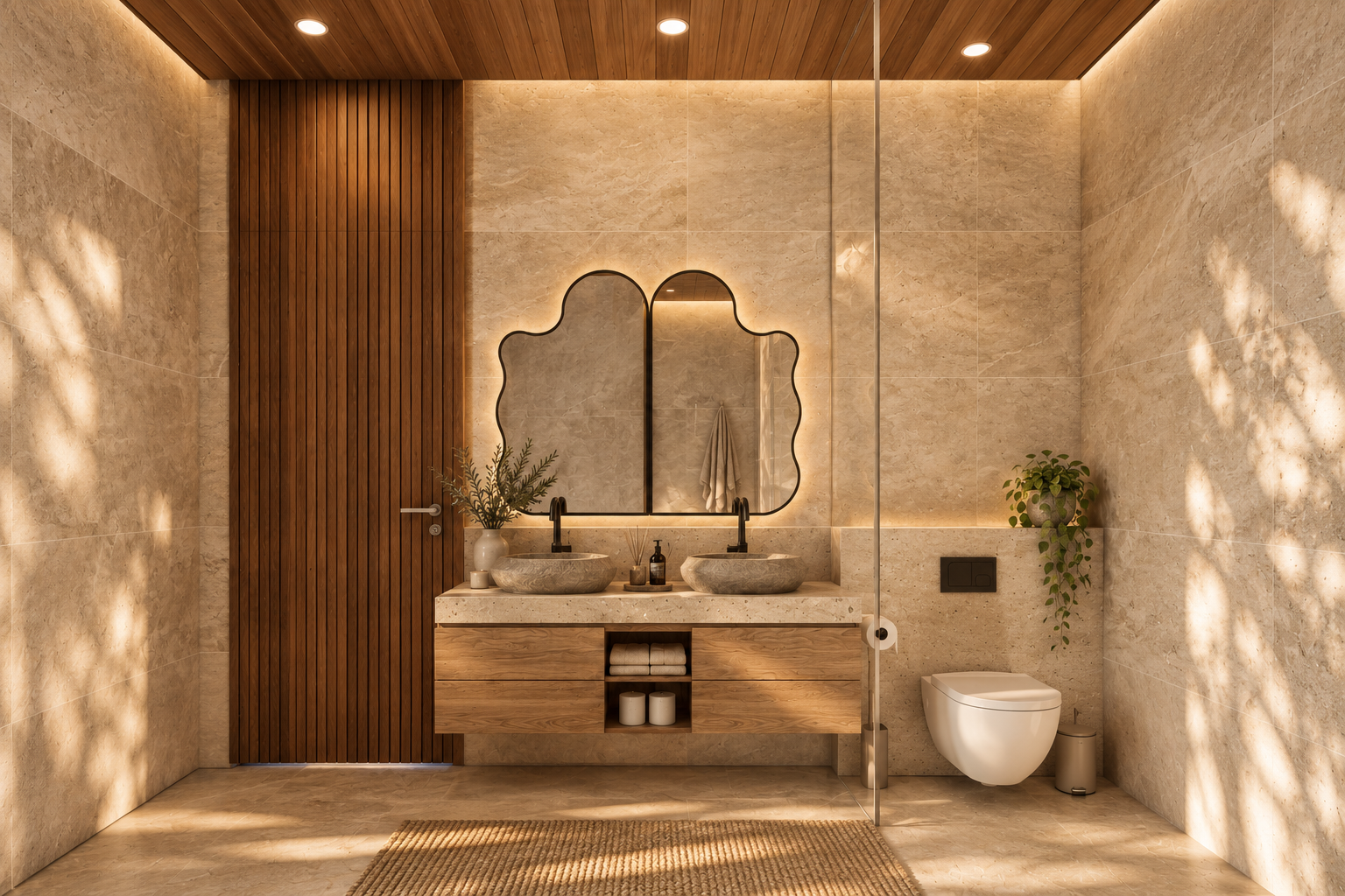 Stone bathroom, view 3