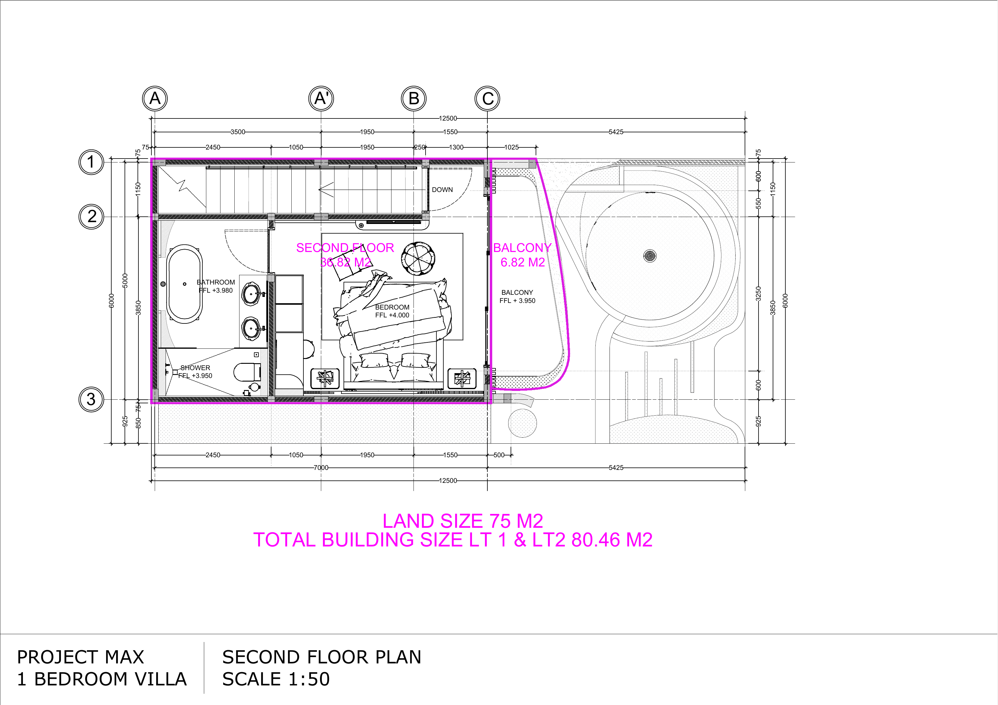 Second floor architectural drawing of the villa