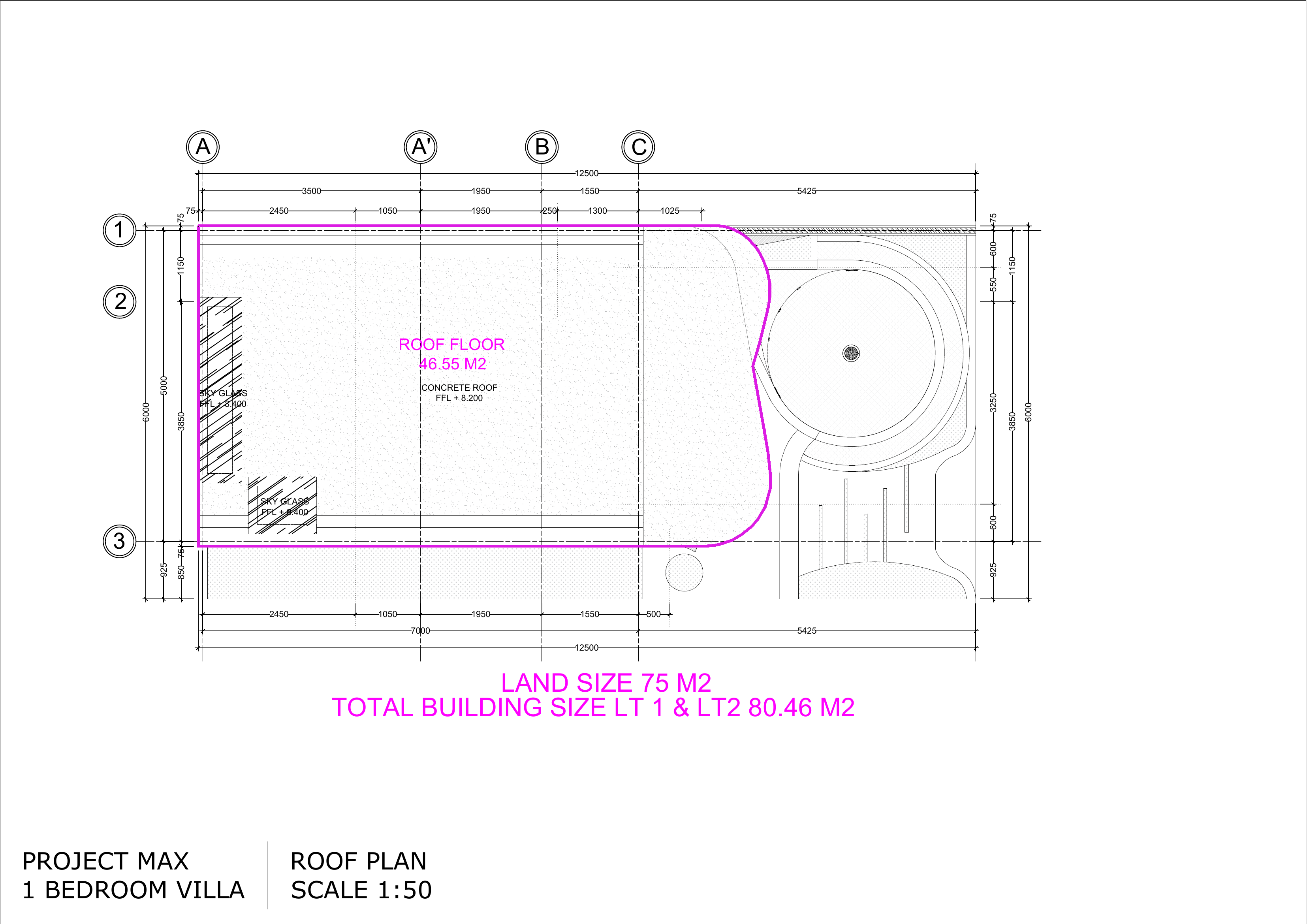 Roof plan architectural drawing of the villa