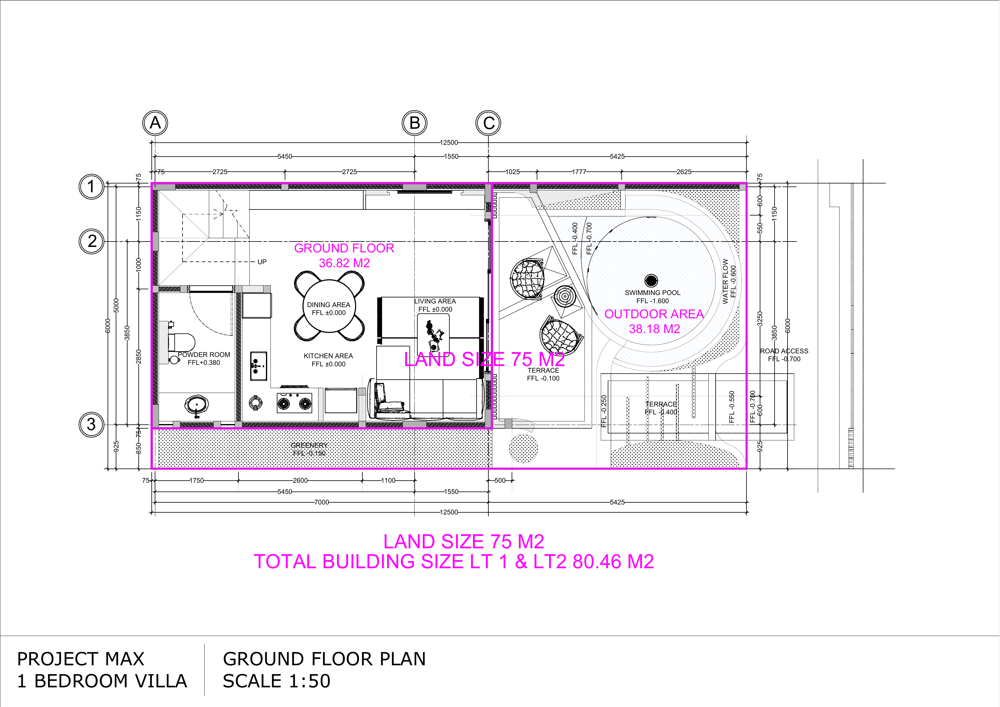 Ground floor architectural drawing of the villa